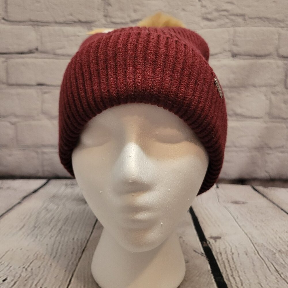 Steve Madden Women's Ribbed Furry Pom Pom Beanie